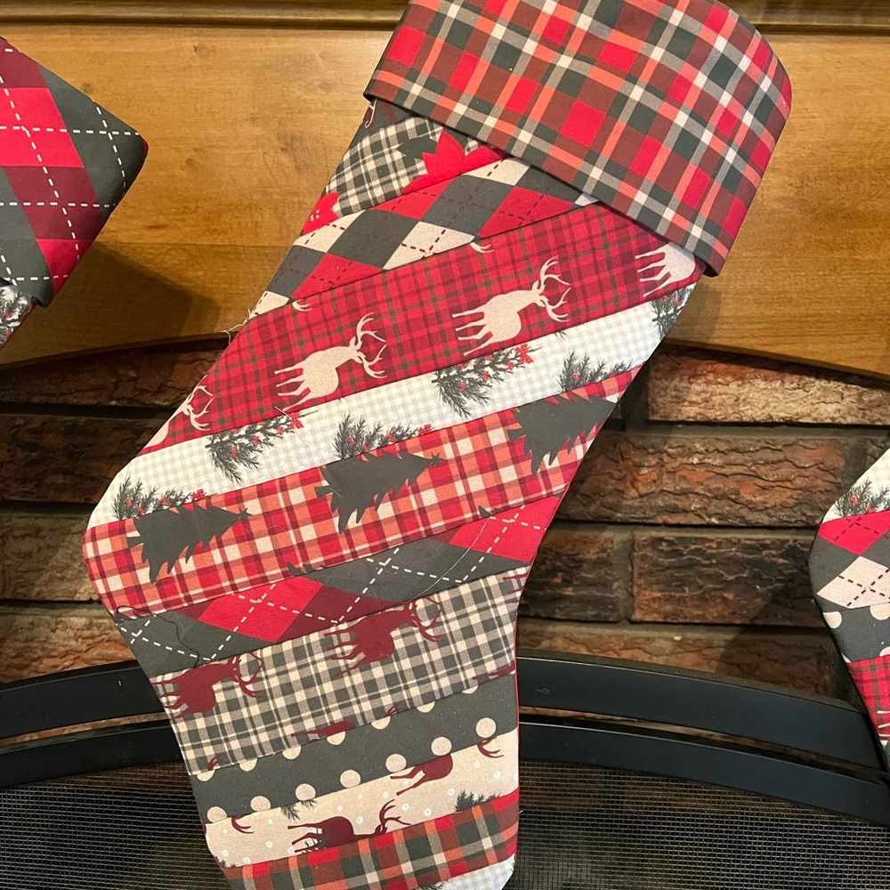 Handmade strip quilt Christmas stocking